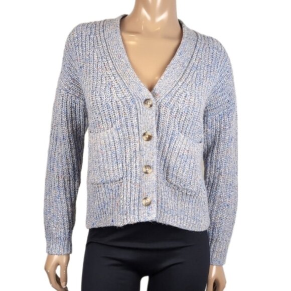 Madewell Speckled Ribbed Cardigan Sweater Slouchy Grandpa Buttoned Vneck Rainbow - Picture 1 of 12